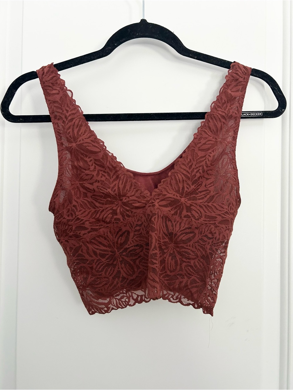 Aerie Rust Red Orange Lace Reversible Ribbed Bralette